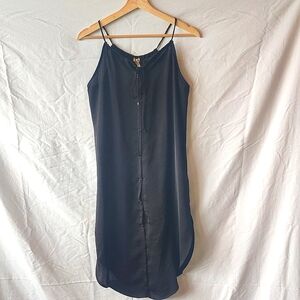 Black Button-Down Midi Slip Dress